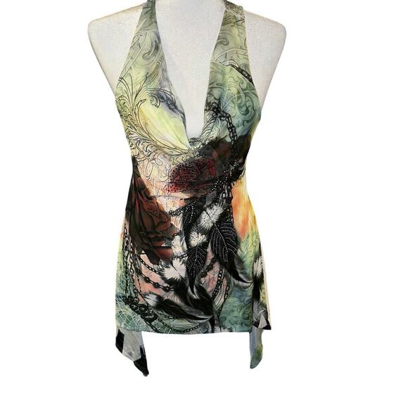 None and/or Unknown Tops - Vintage y2k artsy tattoo print handkerchief hem tunic top